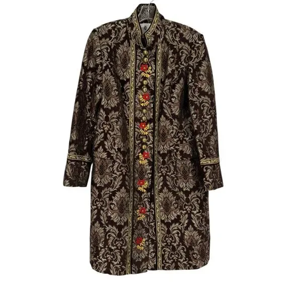 Kenzie Brocade Tapestry Coat Womens 12 Embroidered Elegant Woven Damask Boho